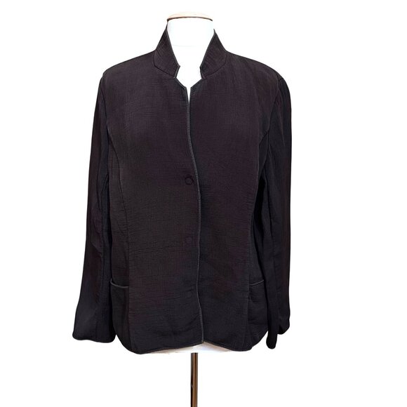 Eileen Fisher Womens Brown Textured Rayon & Silk Mandarin Collar Button Jacket L - Picture 1 of 13